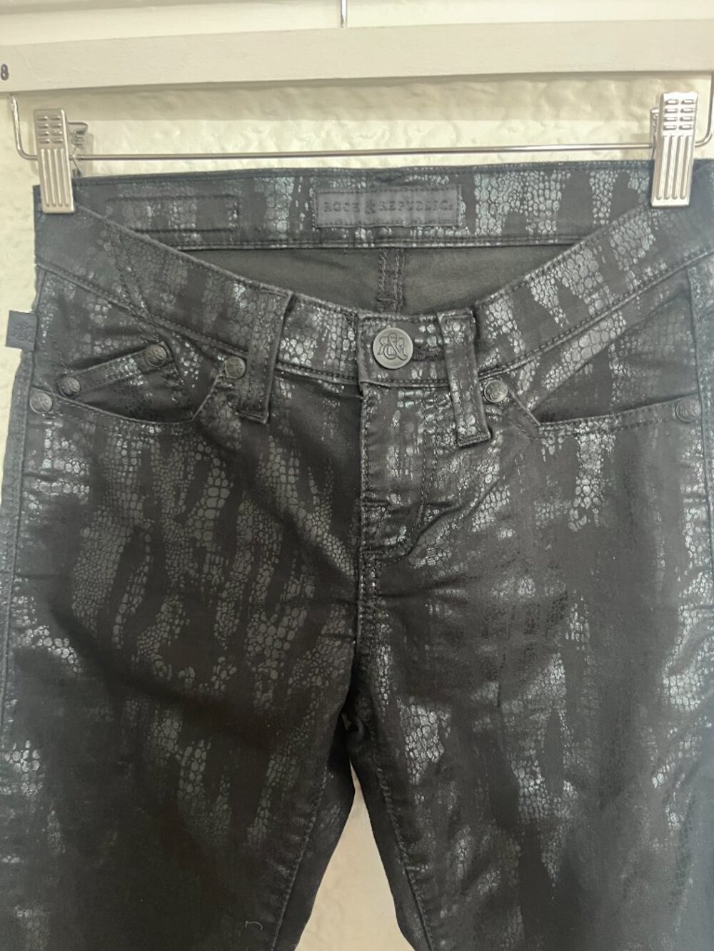 Rock & Republic Python Wax Shiny Skinny Jeans